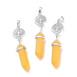 Other Jade Dyed Natural Jade Pointed Big Pendants, with Platinum Plated Brass Findings, Faceted, Bullet & Tree of Life, 59~67x14~15mm, Hole: 7x5mm