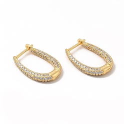 Clear Cubic Zirconia Teardrop Hoop Earrings, Real 18K Gold Plated Brass Jewelry for Women, Cadmium Free & Lead Free, Clear, 24x16x3mm, Pin: 1mm