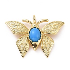 Dodger Blue Opaque Resin Pendants, Butterfly Charm, with Real 18K Gold Plated Brass Findings, Cadmium Free & Lead Free, Real 18K Gold Plated, Dodger Blue, 22.5x31x4mm, Hole: 3mm