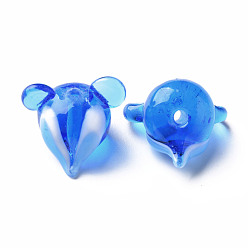 Blue Handmade Transparent Lampwork Beads, Mouse, Blue, 16~17x17~18x16~18mm, Hole: 1.8mm