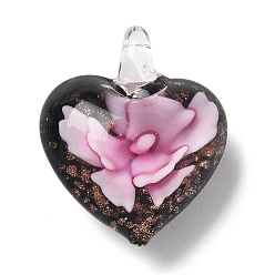 Бледно-Розовый Ручной работы подвески золотые бусины песка, внутренние подвески в виде цветка-сердечка, розовый жемчуг, 25x20x10.5 мм, отверстие : 4 мм