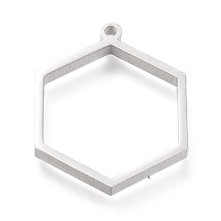 Stainless Steel Color 304 Stainless Steel Open Back Bezel Pendants, Double Sided Polishing, For DIY UV Resin, Epoxy Resin, Pressed Flower Jewelry, Hexagon, Stainless Steel Color, 30.5x24x3mm, Hole: 2mm, Inner Size: about 24x21mm