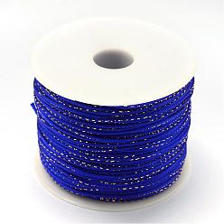 Blue Metallic Stain Beads String Cords, Nylon Mouse Tail Cord, Blue, 1.5mm, about 100yards/roll(300 feet/roll)