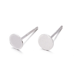 Silver 925 Sterling Silver Flat Pad  Stud Earring Findings, Earring Posts with 925 Stamp, Silver, tray: 5mm, 11.5mm, Pin: 0.8mm