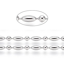 Stainless Steel Color 304 Stainless Steel Ball Chains, Stainless Steel Color, Rice: 4.5x2.4mm, Ball: 2.4mm