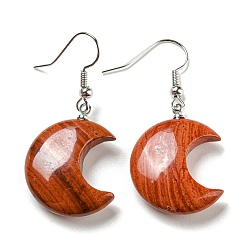 Красный Камень Серьги с подвесками из натуральной красной яшмы в форме полумесяца, серьги из платины и латуни с покрытием стойки, без кадмия и без свинца, 42x21 мм