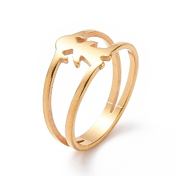 Golden Ion Plating(IP) 201 Stainless Steel Girl Shape Finger Ring, Hollow Wide Ring for Women, Golden, US Size 6 1/2(16.9mm)