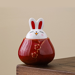 Red Rabbit Shape Flambed Glazed Porcelain Storage Containers, Mini Tea Storage, Refillable Bottle, for Tea Coffee Herb Candy Chocolate Sugar, Red, 85x105mm