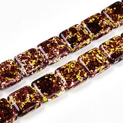 Седло Коричневый Синтетических нитей бирюзовые бусы, окрашеные, квадратный, седло коричневый, 20x20x6.5 мм, отверстие : 1 мм, около 20 шт / нитка, 15.63'' (39.7 см)