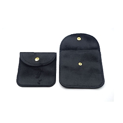 Noir Sacs de rangement de bijoux en velours avec bouton-pression, boucles d'oreilles, Anneaux, , carrée, noir, 8x8 cm