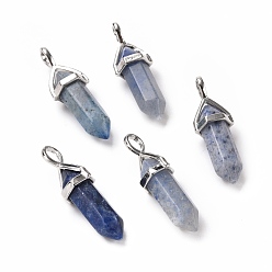 Blue Aventurine Natural Blue Aventurine Pendants, Faceted, with Platinum Tone Brass Findings, Lead free & Cadmium Free, Bullet, 27~30x9~10x7~8mm, Hole: 4x3mm