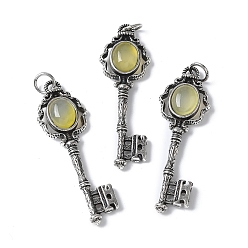 Желтый Агат Ключ латунный натуральный желтый агат большие подвески, с целью перехода в кольце, античное серебро, окрашенная и подогревом, 55.5x16.5x5~6.5 мм, отверстие : 4.5 мм