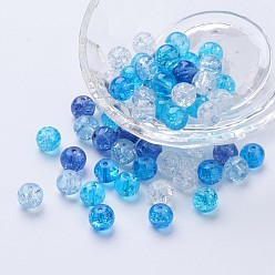 Mixed Color Baking Painted Crackle Glass Beads, Carribean Blue Mix, Round, Mixed Color, 6~6.5x5.5~6mm, Hole: 1mm, about 200pcs/bag