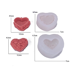 White Valentine's Day Rose Flower Heart Storage Box Food Grade Silicone Molds, Resin Casting Molds, White, 70x67x30mm, 2pcs/set
