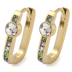 Разноцветный 304 из нержавеющей стали овальные серьги обруча, со стразами, реальный 14 k позолоченный, ионное покрытие (ip), красочный, 15x4 мм