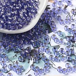 Medium Slate Blue Glass Seed Beads, Silver Lined, Round Hole, Round, Medium Slate Blue, 4x3mm, Hole: 1.2mm, 6429pcs/pound