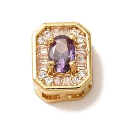Pourpre Micro cuivres ouvrent zircone cubique liens multi-brins, rectangle, plaqué longue durée, crémaillère plaquage, or, pourpre, 11x9x6.5mm, Trou: 7.5x1.5mm