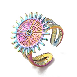 Rainbow Color Ионное покрытие (ip) 304 открытые кольца манжеты из нержавеющей стали, настройки кольца для горного хрусталя, солнце, Радуга цветов, размер США 8 1/2 (18.5 мм), пригодный для стразов 1.8 мм