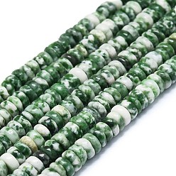 Punto Verde Piedra Hebras de cuentas de jaspe verde natural, disco, 6x1~3 mm, agujero: 0.8 mm, sobre 151 unidades / cadena, 15.35'' (39 cm)