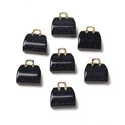 Blue Goldstone Synthetic Blue Goldstone Brass Pendants, Handbag Charms, Golden, 27.5x26x12mm, Hole: 6.3x5mm