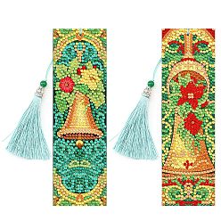 Christmas Bell 2Pcs Christmas DIY Diamond Painting Bookmarks Kits, including Resin Rhinestones, Diamond Sticky Pen, Tray Plate and Glue Clay, Christmas Bell, 210x60mm