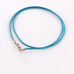 Dark Turquoise Waxed Cotton Cord Necklace Making, with Alloy Lobster Claw Clasps, Platinum, Dark Turquoise, 17.52 inch(44.5cm), 1.5mm