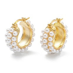 Real 18K Gold Plated Brass Hoop Earrings, with Acrylic Imitation Pearl, Ring, White, Real 18K Gold Plated, 21.5x21x8.5mm, Pin: 0.7mm