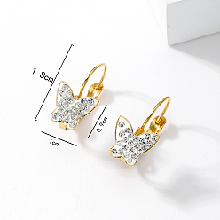 Золотой Элегантные серьги-кольца из нержавеющей стали с бабочкой, со стразами, золотые, 201 мм