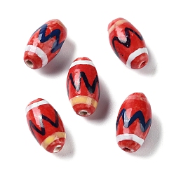 Red Handmade Porcelain Beads, Famille Rose Porcelain, Oval, Red, 17x9.5mm, Hole: 1.6mm, about 22pcs/strand, 14.37 inch(36.5cm)