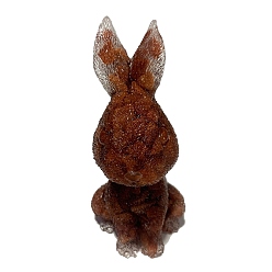 Goldstone Resin Rabbit Display Decoration, with Synthetic Goldstone Chips Inside for Home Office Desk Decoration, 45x50x95mm