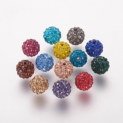 Mixed Color Polymer Clay Rhinestone Beads, Grade A, Round, Pave Disco Ball Beads, Mixed Color, 10x9.5mm, Hole: 1.5mm