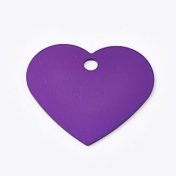 Purple Aluminum Pendants, Blank Tags, Heart, Purple, 33x37.5x1mm, Hole: 3.5mm