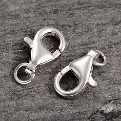 Platinum Rhodium Plated 925 Sterling Silver Lobster Claw Clasps, Platinum, 14.5x10x3.5mm, Hole: 3mm