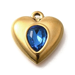 Сапфир 304 подвески из нержавеющей стали, со стразами, реальный 18 k позолоченный, ионное покрытие (ip), сердце, сапфир, 17.5x16.5x5.5 мм, отверстие : 1.4 мм