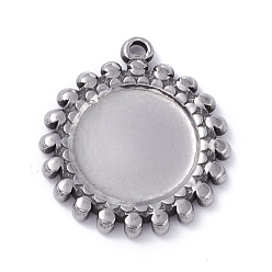 Stainless Steel Color 304 Stainless Steel Pendant Cabochons Settings, Flat Round, Stainless Steel Color, Tray: 12mm, 21.5x19x2mm, Hole: 1.2mm
