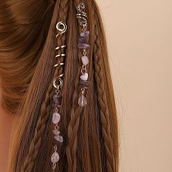Amethyst Alloy Dreadlocks Beads, Amethyst Braiding Hair Pendants Decoration Clips, 85~140x10mm, 2pcs/set