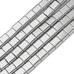 Silver Electroplated Non-magnetic Synthetic Hematite Beads Strands, Square, 2-Hole, Silver, 6x6x3mm, Hole: 1.2mm, about 69pcs/strand, 15.55 inch(39.5cm)