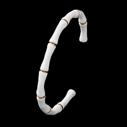 Белый 304 эмалированные браслеты-манжеты из нержавеющей стали для женщин, бамбук совместное, ионное покрытие (ip), золотые, белые, внутренний диаметр: 2.38~2.40 дюйм (6.05~6.1 см)