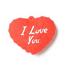 Word Opaque Resin Pendants, Love Heart Charm, Orange Red, Word I Love You, Word, 36x45x10mm, Hole: 3mm