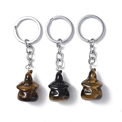 Tiger Eye Natural Tiger Eye Keychains, with Iron Keychain Clasps, Ghost, 8cm