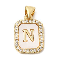 Letter N Латунные микропаве прозрачные подвески с фианитом, с естественной оболочке, без кадмия и без свинца, долговечный, стойки покрытие, Письмо N, 16.5x12x2 мм, отверстие : 4x3 мм