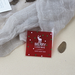 Олень Рождественская тема opp самоклеящиеся пакеты для печенья и закусок, квадрат с рисунком, Узор оленя, 10x7 см, 100 шт / пакет