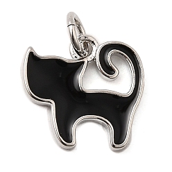 Черный Латунь эмаль прелести, долговечный, без свинца и без кадмия, с целью перехода в кольце, кошачье очарование, стойки покрытие, платина, чёрные, 12.5x13.5x1.5 мм, отверстие : 3.5 мм