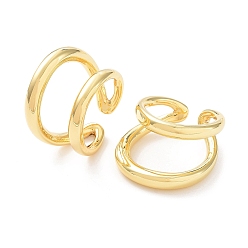Real 18K Gold Plated Brass Double Line Open Cuff Rings for Women, Real 18K Gold Plated, Inner Diameter: 17mm