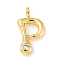 Letter P Rack Plating Brass Micro Pave Cubic Zirconia Pendants, Cadmium Free & Lead Free, Long-Lasting Plated, Real 18K Gold Plated, Letter P, 23.5x12.5x5.5mm, Hole: 3mm