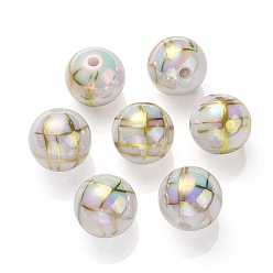 White UV Plating Rainbow Iridescent Acrylic Beads, Drawbench, Round, White, 15.5x15mm, Hole: 2.7mm