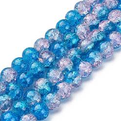 Dodger Blue Spray Painted Crackle Glass Beads Strands, Round, Dodger Blue, 10mm, Hole: 1.3~1.6mm, about 80pcs/strand, 31.4 inch