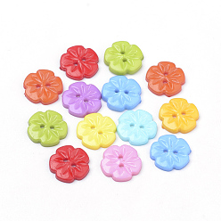 Mixed Color 2-Hole Acrylic Buttons, Flower, Mixed Color, 15x2.5mm, Hole: 1.5mm