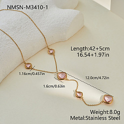 Pink 304 Длинные колье-подвески из нержавеющей стали с ромбовидным узором и стеклянными элементами в форме буквы Y для женщин, золотые, розовые, 16.54 дюйм (42 см)