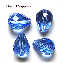 Light Sky Blue Imitation Austrian Crystal Beads, Grade AAA, Faceted, Drop, Light Sky Blue, 8x10mm, Hole: 0.9~1mm